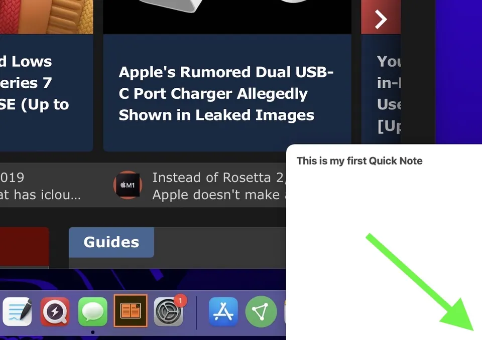 Rê chuột vào góc dưới bên phải màn hình Mac để mở Quick Note