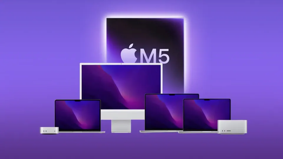 Dòng chip Apple Silicon gồm M1 đến M5 trên nền tím