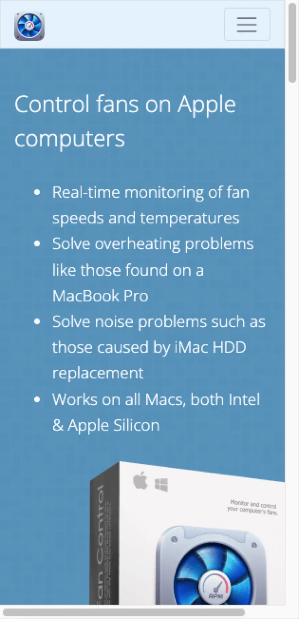 Trang giới thiệu Macs Fan Control. (Ảnh: crystalidea.com)