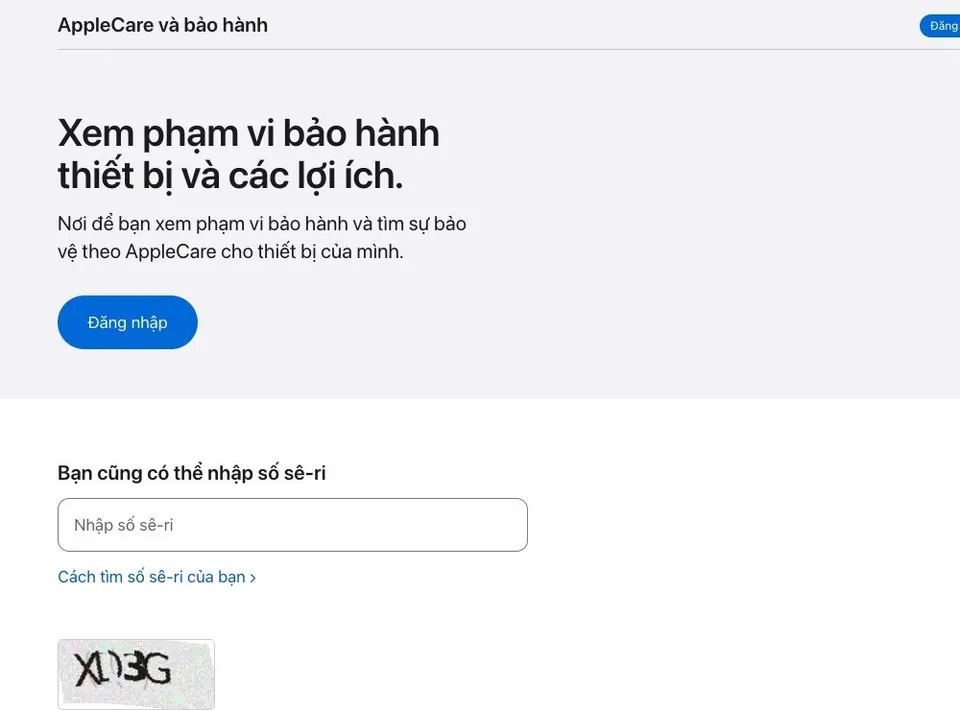 Trang tra cứu bảo hành checkcoverage.apple.com