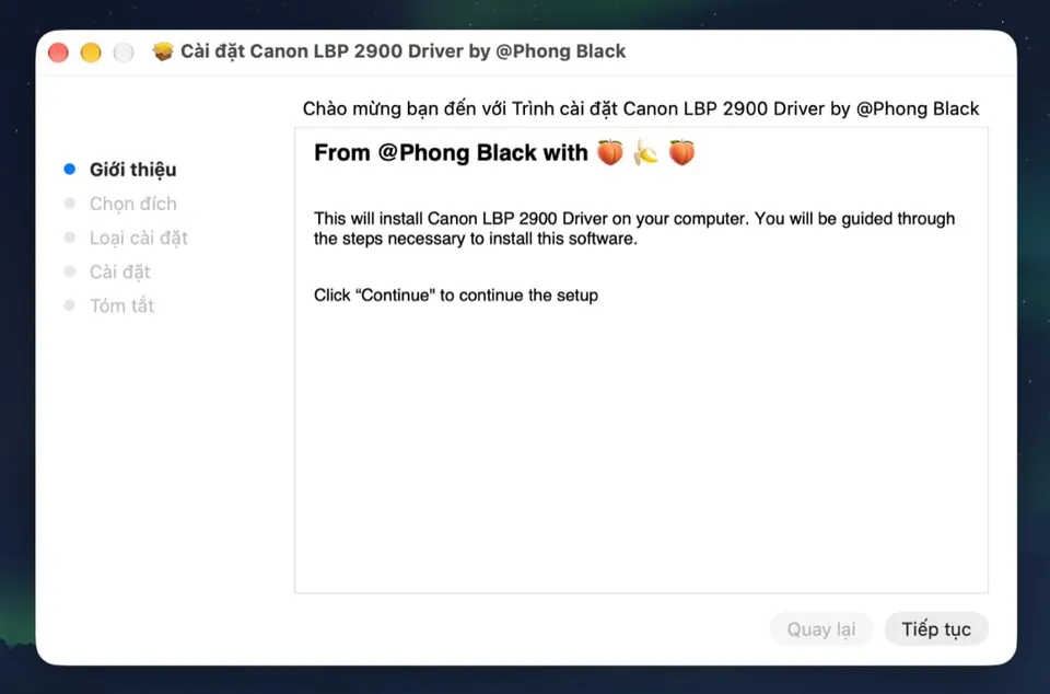 Trình cài đặt gói driver Canon LBP2900 cho macOS