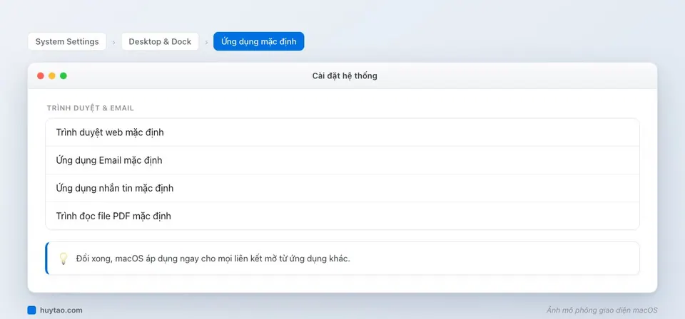 Cách đổi ứng dụng & trình duyệt mặc định trên Mac