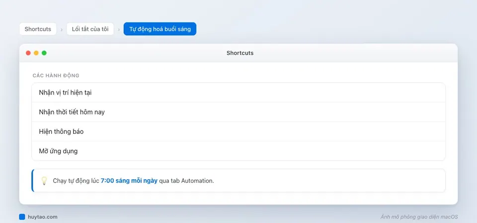 Tạo shortcut tự động hoá trên macOS với các hành động kéo thả