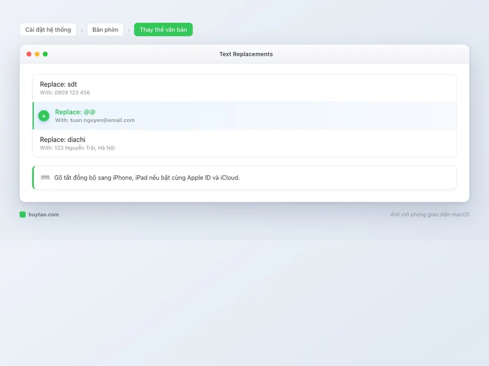 Gõ tắt trên Mac với Text Replacement
