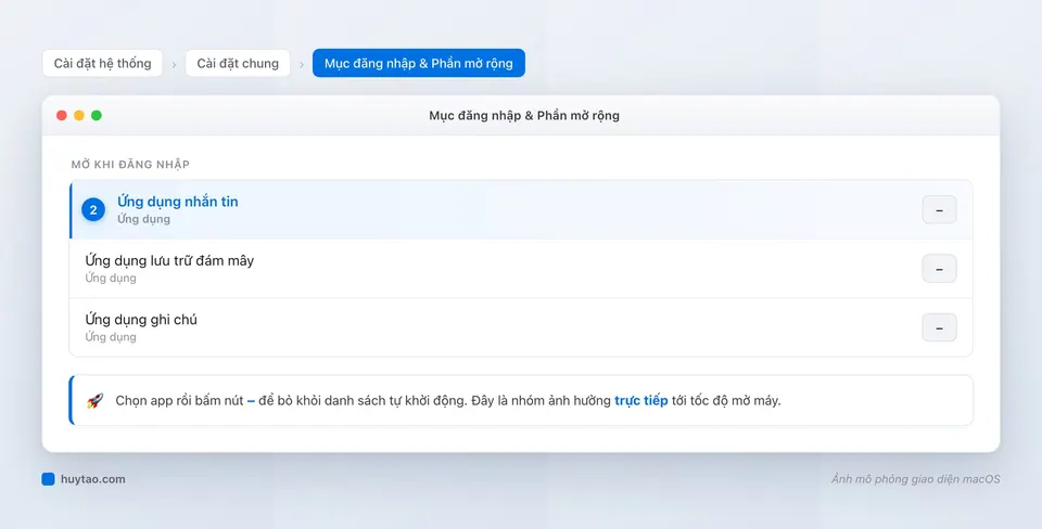 Cách tắt app khởi động cùng máy trên Mac (Login Items)