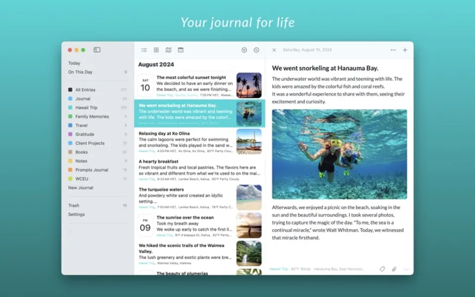 Giao diện Day One trên macOS (1/3). (Ảnh: App Store)
