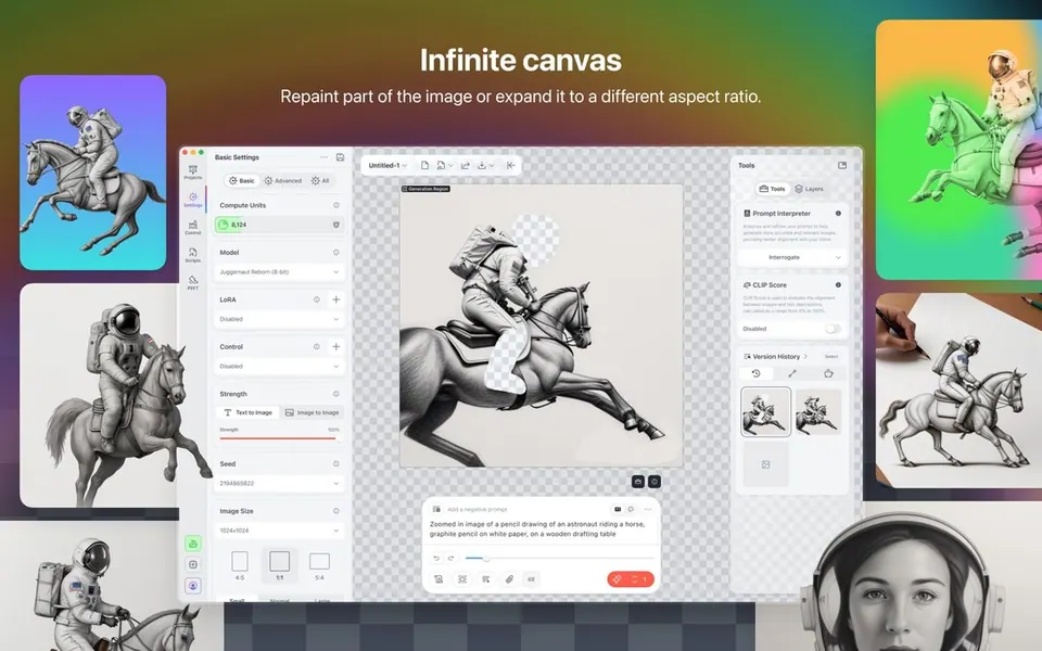 Canvas vô hạn: vẽ lại một vùng hoặc nới rộng ảnh sang tỉ lệ khác. (Ảnh: App Store)