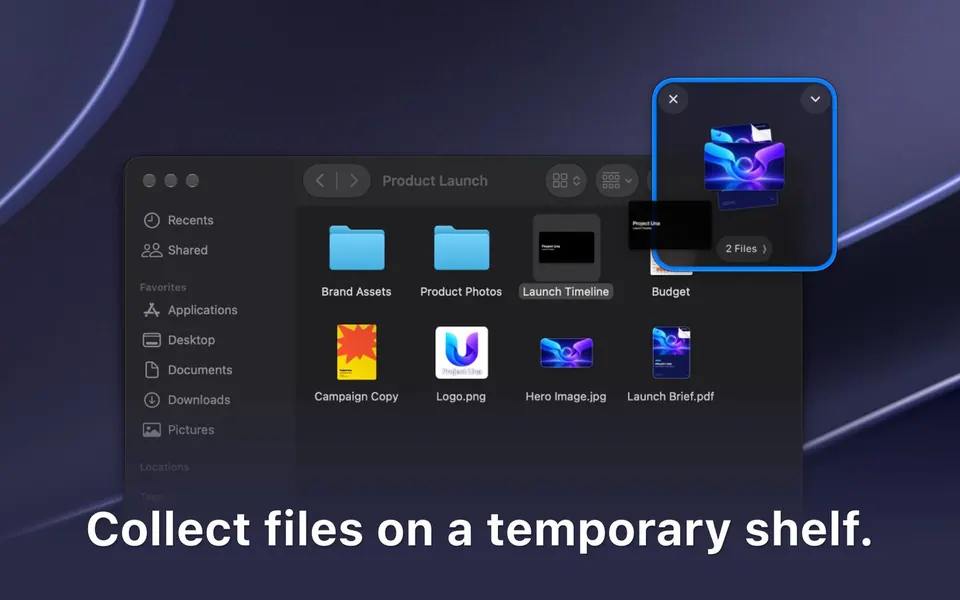 Gom file vào kệ tạm của Dropover. (Ảnh: App Store)