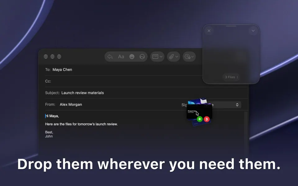 Thả toàn bộ file từ kệ vào nơi cần dùng. (Ảnh: App Store)