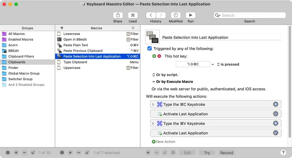 Trình soạn macro Keyboard Maestro 11 (giao diện sáng). (Ảnh: keyboardmaestro.com)