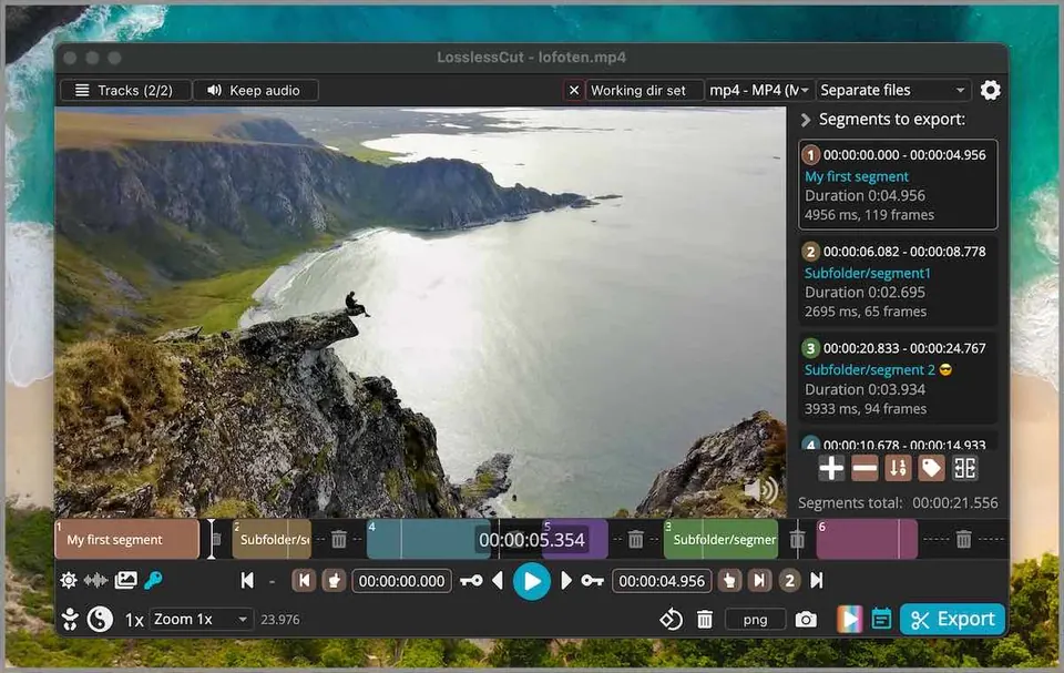 Giao diện cắt video nhanh của LosslessCut