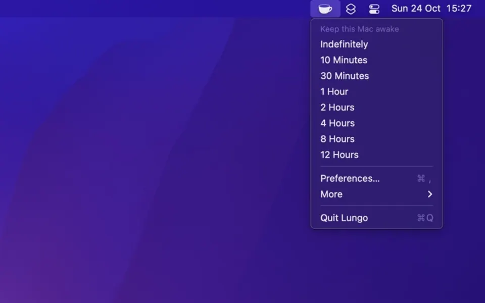 Lungo trên thanh menu macOS (1/3). (Ảnh: App Store)