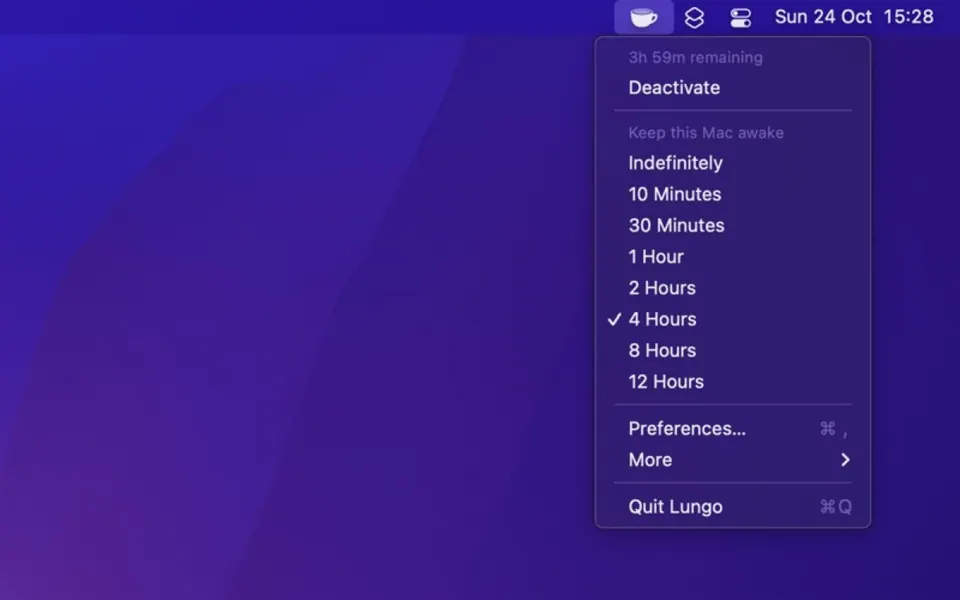 Lungo trên thanh menu macOS (2/3). (Ảnh: App Store)