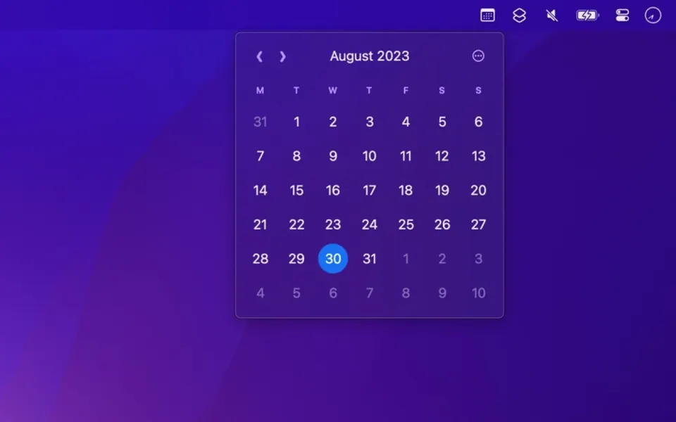 Lịch tháng trên thanh menu (1/3). (Ảnh: App Store)
