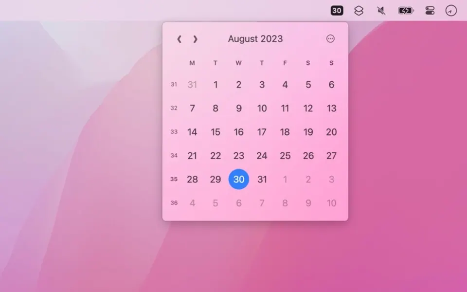 Lịch tháng trên thanh menu (2/3). (Ảnh: App Store)