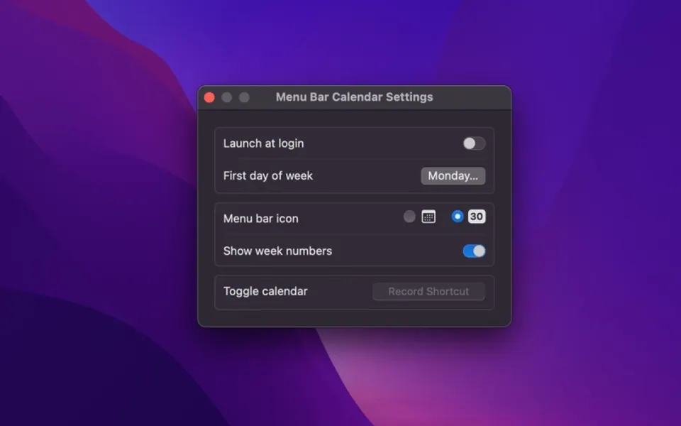 Lịch tháng trên thanh menu (3/3). (Ảnh: App Store)