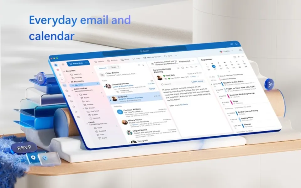 Hộp thư Outlook trên Mac với danh sách email và khung đọc. (Ảnh: Mac App Store)