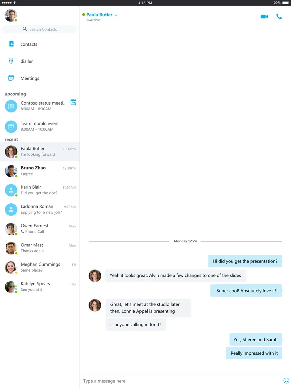 Giao diện Skype trên Mac