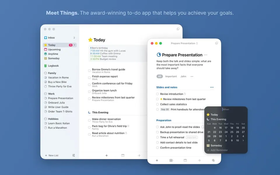 Things 3 trên Mac: mục Hôm nay và dự án. (Ảnh: App Store)